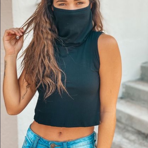 NWT! - Blue Blush | Mask Turtleneck Crop Top - Picture 2 of 3